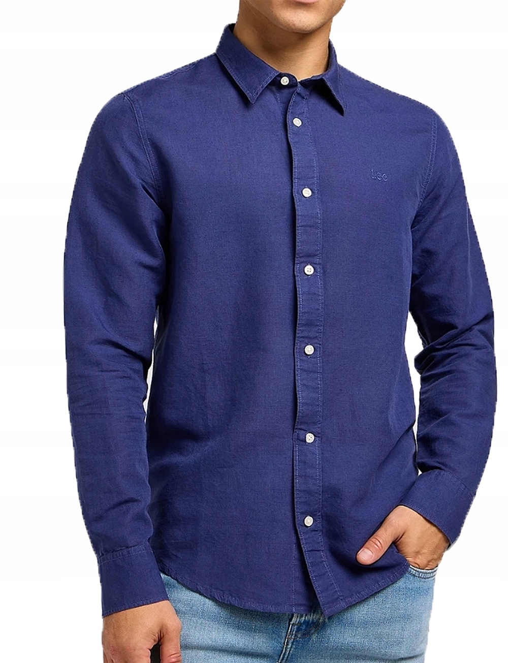 Modrá košile Lee Patch Shirt lněná medieval modrá M