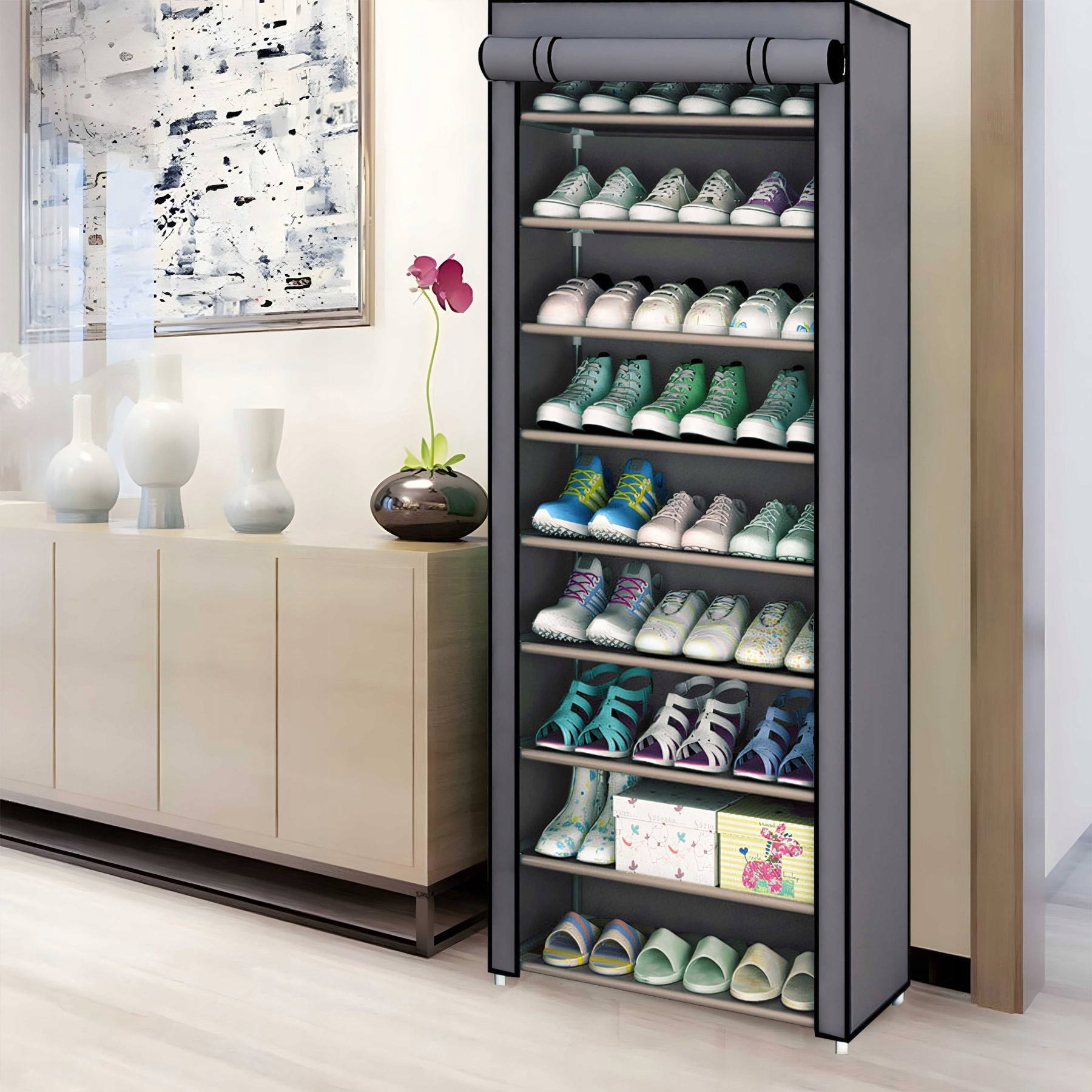 SZAFKA REGAŁ NA BUTY TEKSTYLNA SZAFA MATERIAŁOWA SKŁADANA ORGANIZER 9 PÓŁEK Kod producenta szafka 9 półek O188