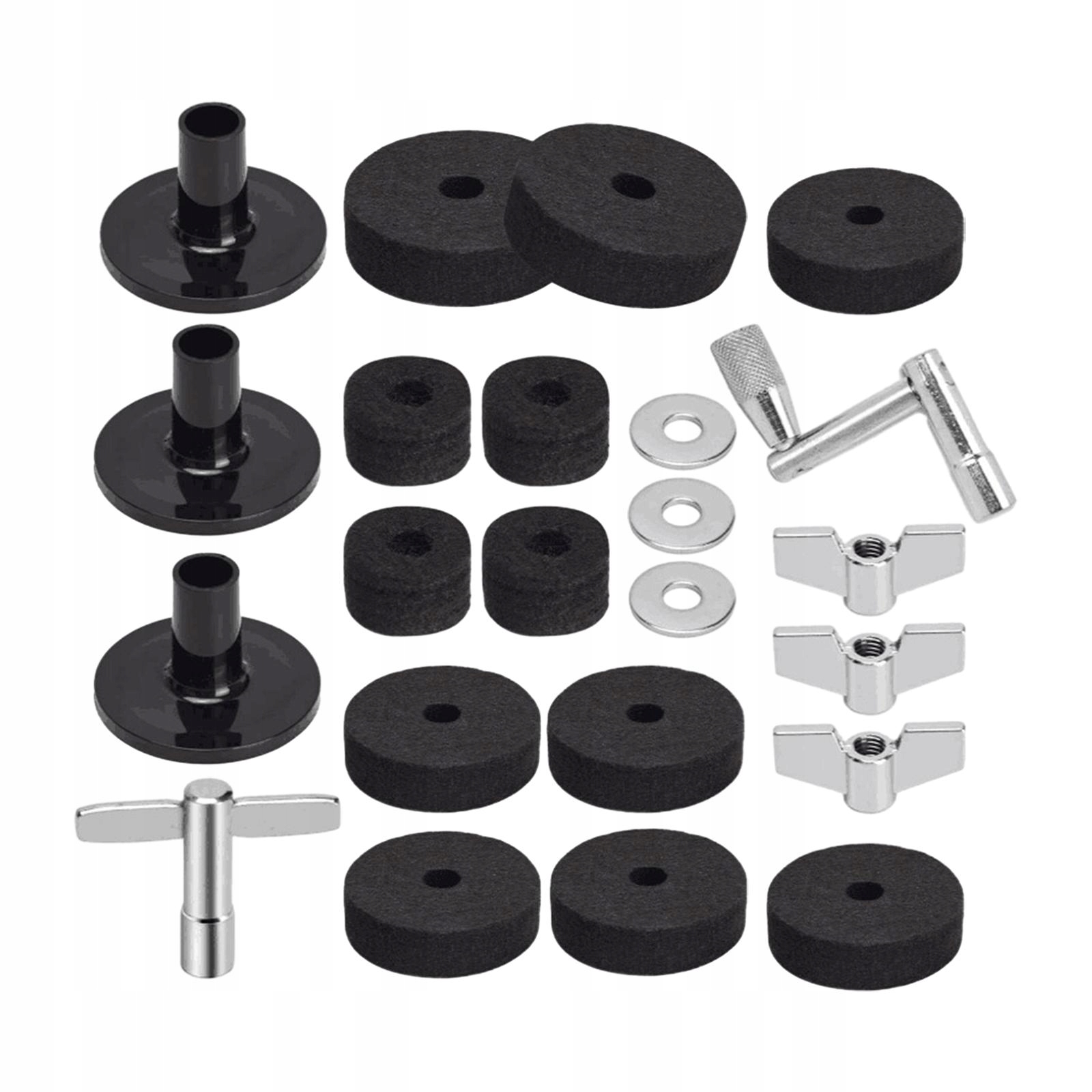 23Pcs Cymbal Replacement High Hat Clutch Cup Felt Portable with Wing Black