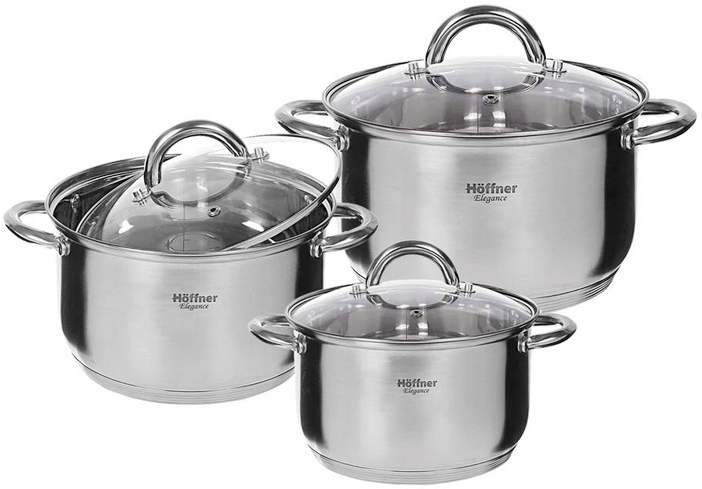 SOLIDNY STALOWY ZESTAW GARNKÓW GARNKI 6EL HOFFNER