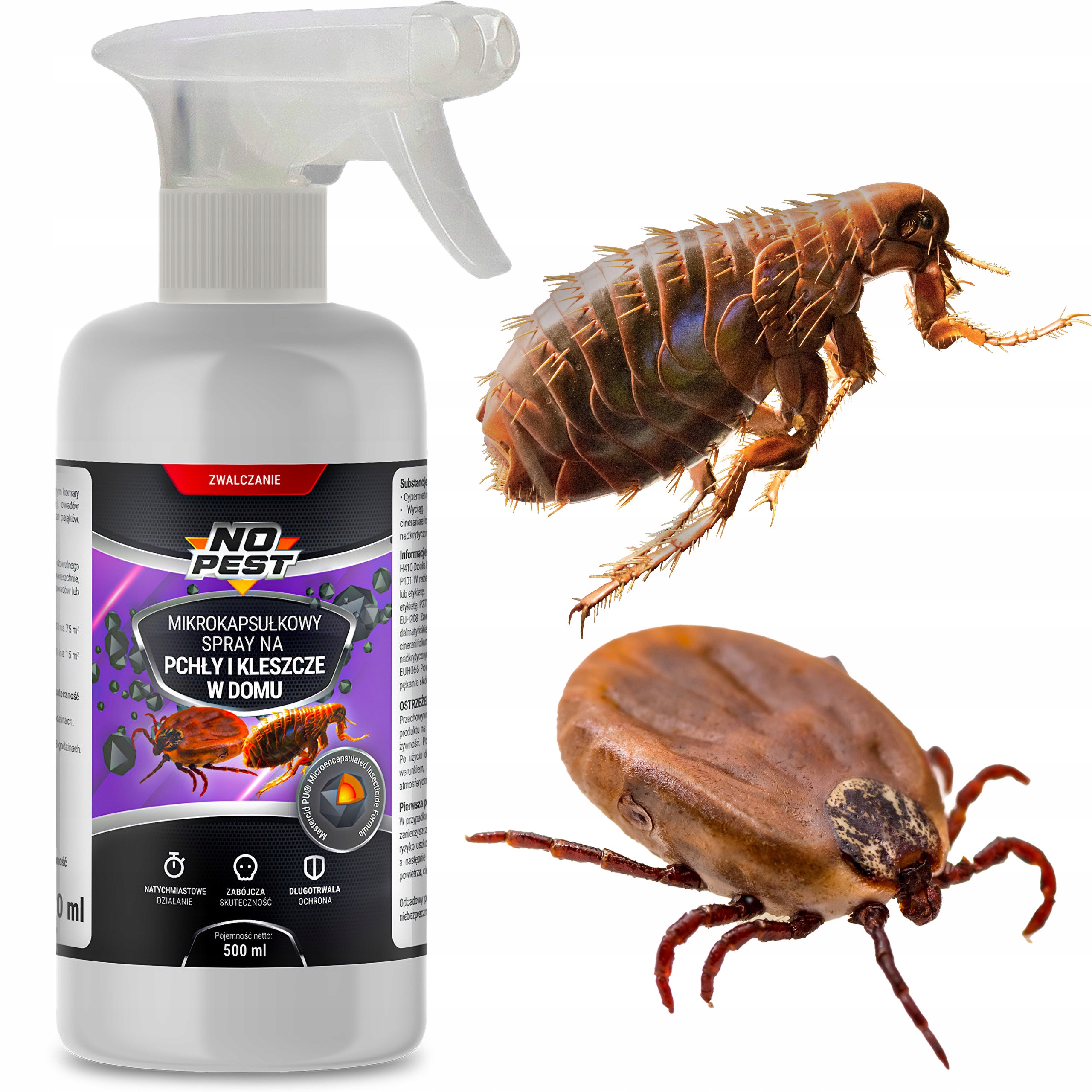 SPRAY ŚRODEK PREPARAT NA PCHŁY KLESZCZE W DOMU NO PEST 500ML MIKROKAPSUŁKI
