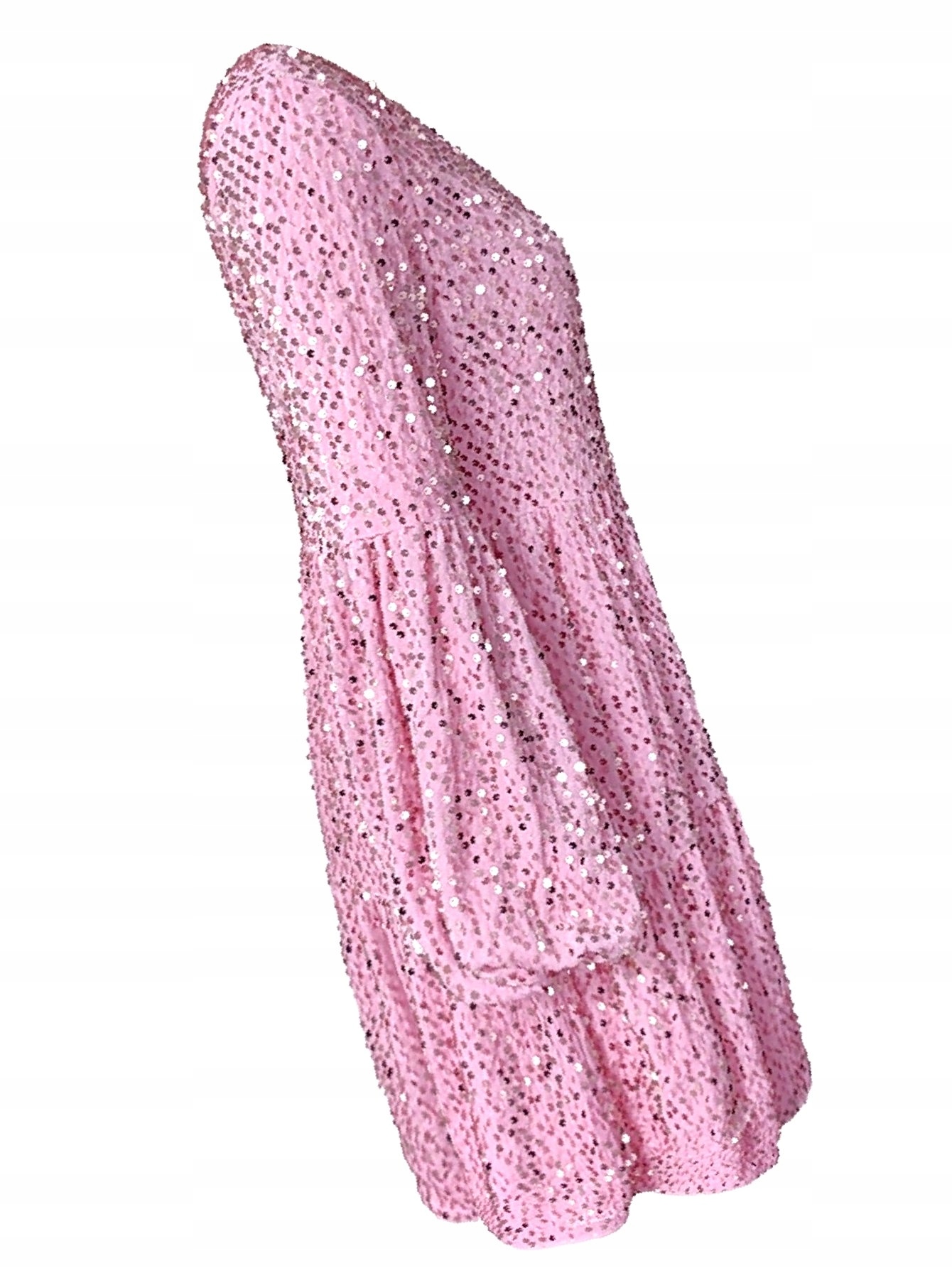 Šaty s bufiastými rukávy Růžová Velurová Flitrová M 38