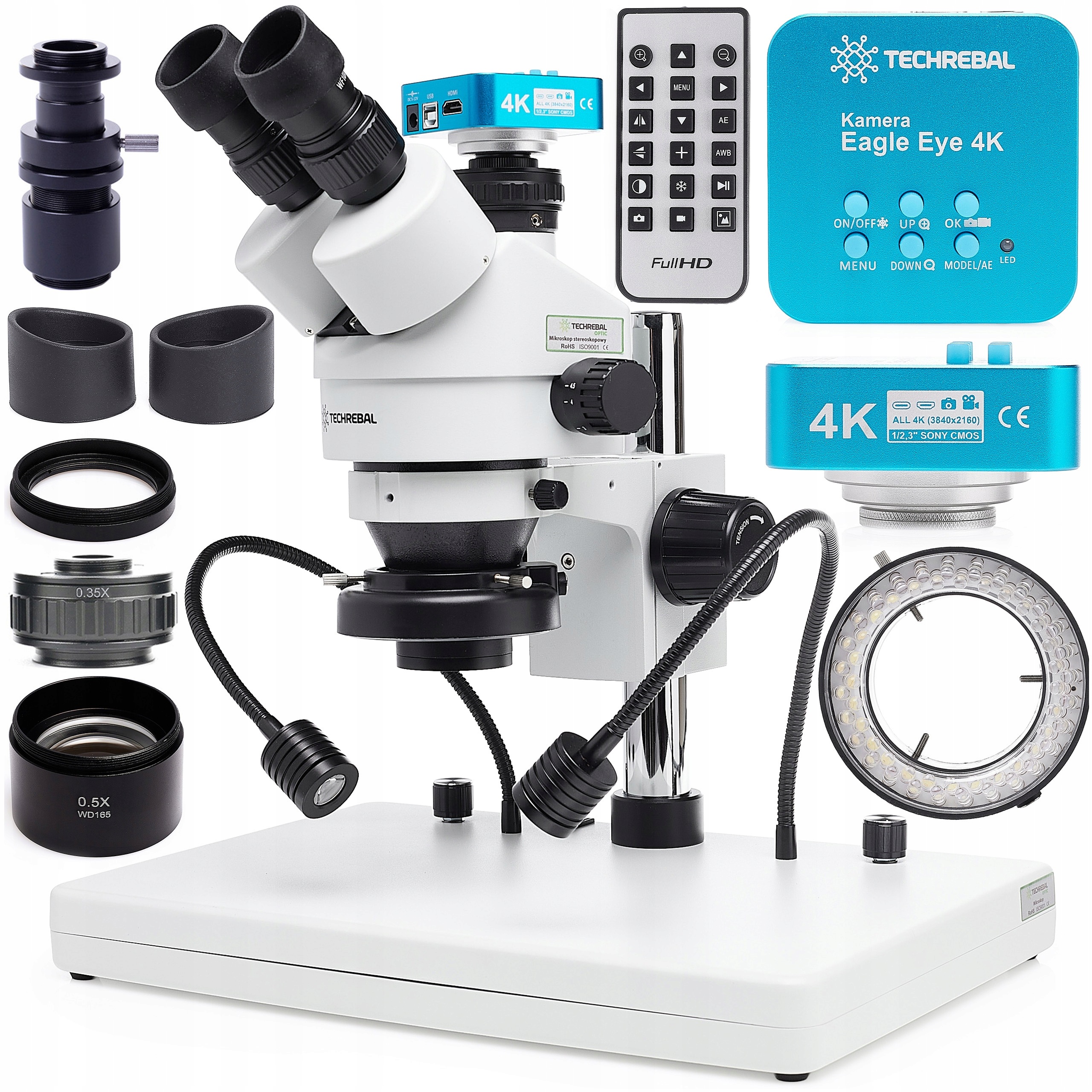 Stereoskopický mikroskop Techrebal 10HT Plus 7-45x, 4K kamera, Led základna