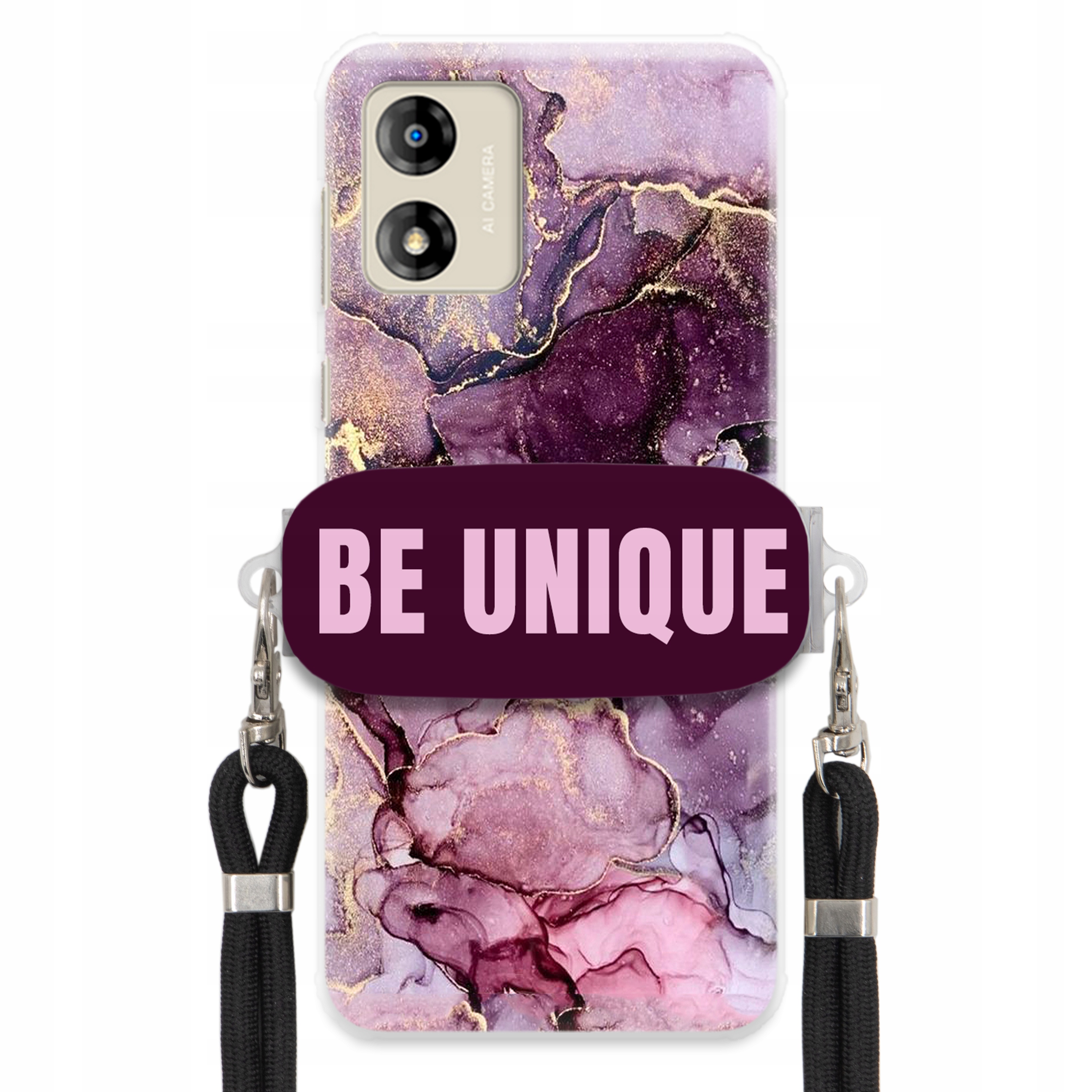 Pouzdro Premium pro Motorola E13 Case Uchywt Šňůra Černá Fialová Mramor