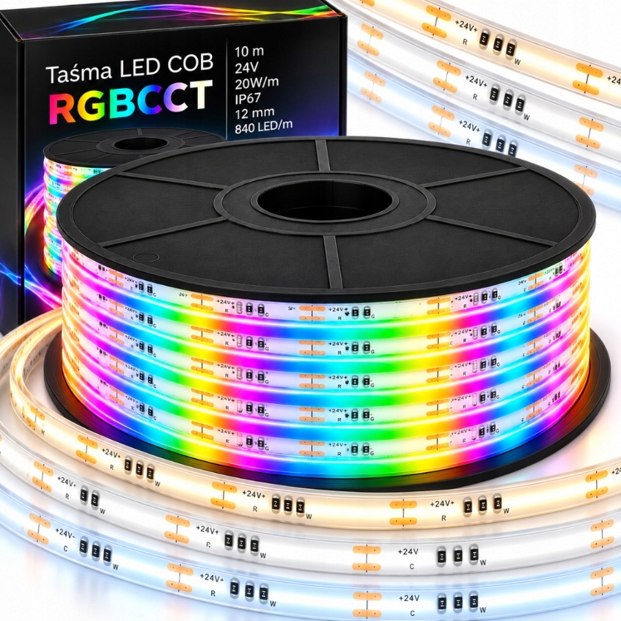 Led pásek Cob Rgb+cct 10 m do pokoje pro psací stůl, nábytek a světelné dekorace