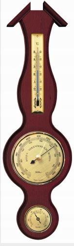 Meteorologická stanice Fischer Barometr Teploměr Vlhkoměr Dřevo Mahagon Mosaz