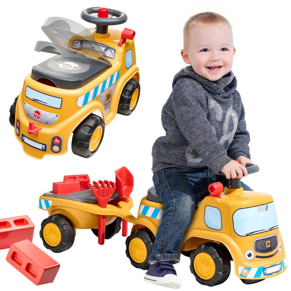 Jeździk Ciężarówka Budowlana Przyczepka Grabki Łopatka Klakson 1-3 Lat Falk