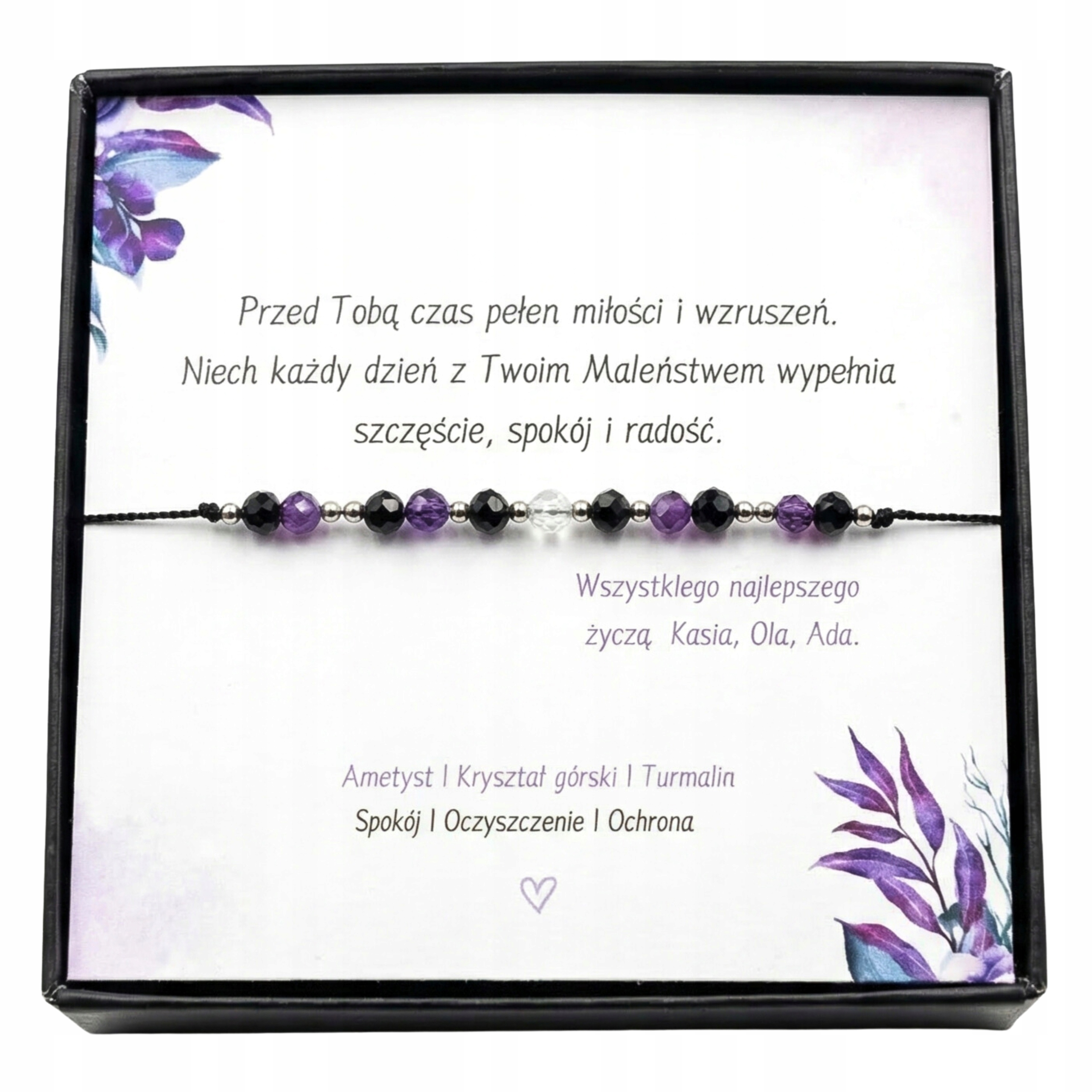 Dla Przyszłej Mamy Baby Shower Bransoletka Damska Ametyst Turmalin