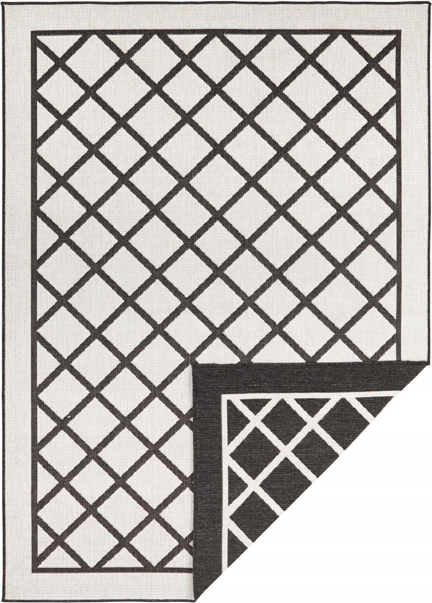 Čierno-krémový obojstranný vonkajší, plochý koberec 120 x 170 cm