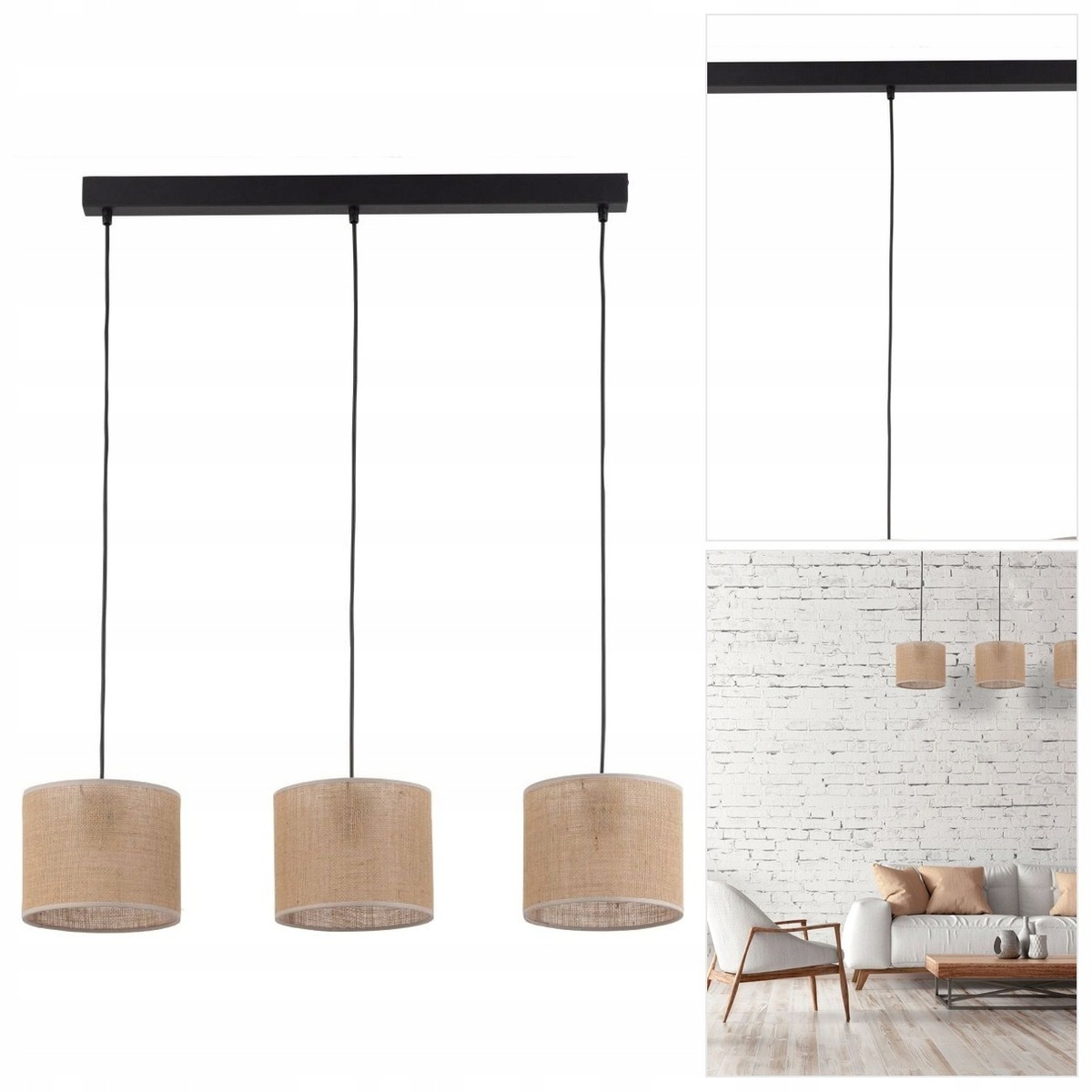 Béžový lustr Juta tříbodový v retro stylu nad jídelnou Tk Lighting
