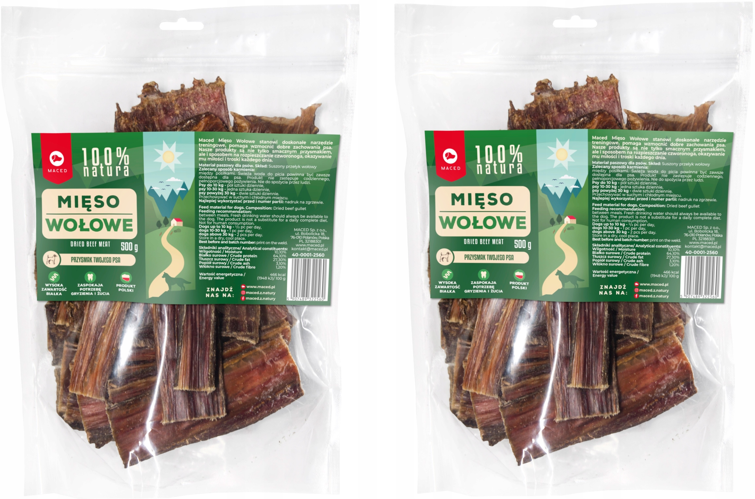 Levně Maced Sušené 100% hovězí 2x500g Chutný Psí pamlsek