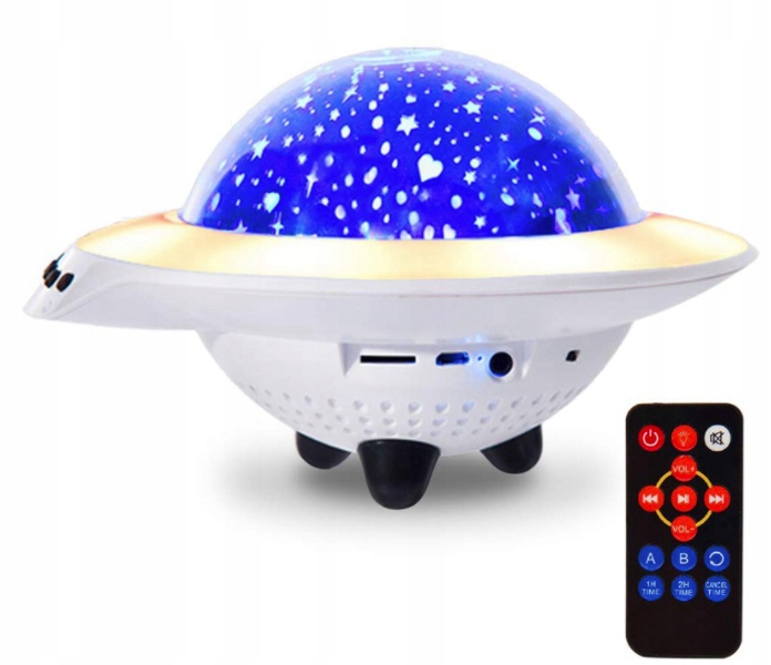 PROJEKTOR GWIAZD LAMPKA NOCNA LED UFO GŁOŚNIK AUX