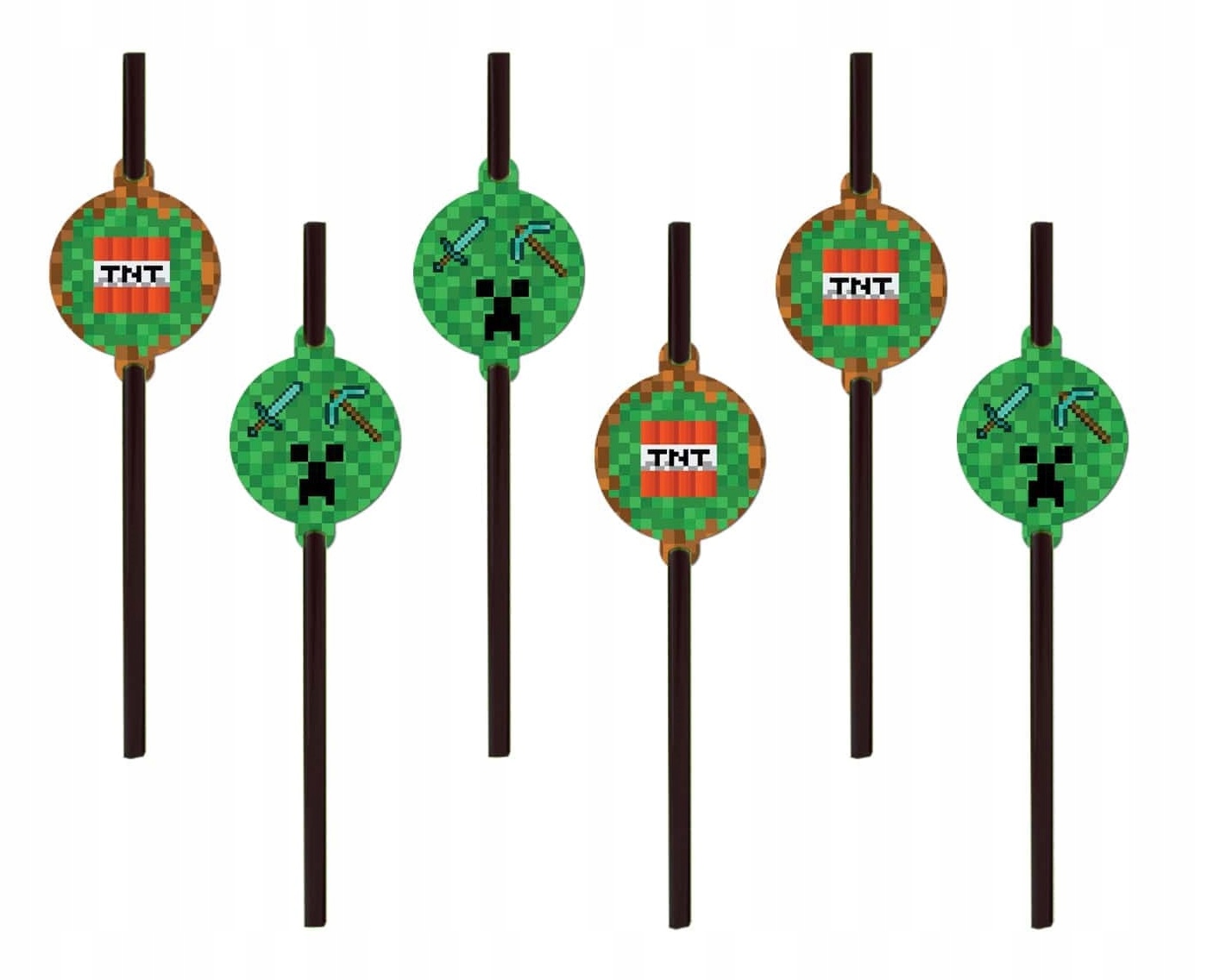 SŁOMKI URODZINOWE PIKSELE TNT CREEPER 6szt