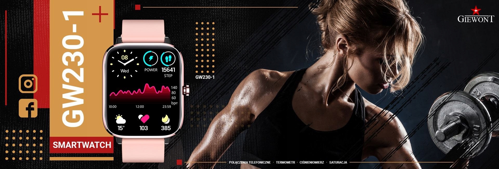 Smartwatch Giewont Dynamic SmartCall GW230-1 - Rose Gold/Powder Pink Stan opakowania oryginalne