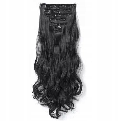 Clip-in Vlasy Kudrnaté Vlnité Připínací 7 Pásků velmi tmavě hnědé 1B