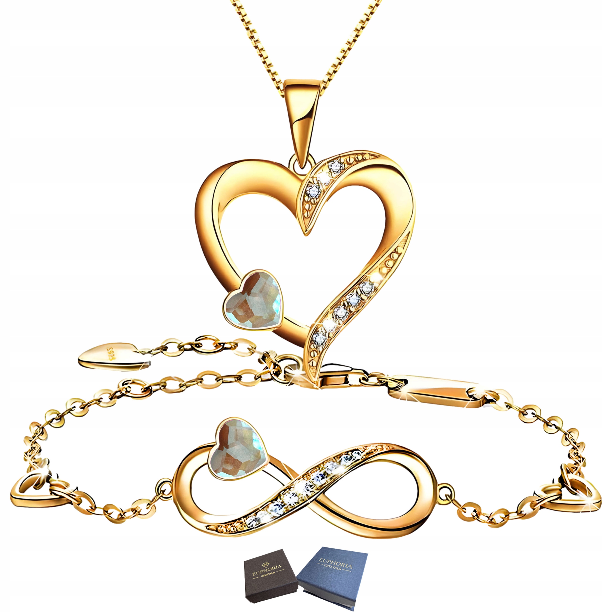 Zlatý komplet Náramek a náhrdelník s přívěskem Srdce Stříbro 925 Zirkony