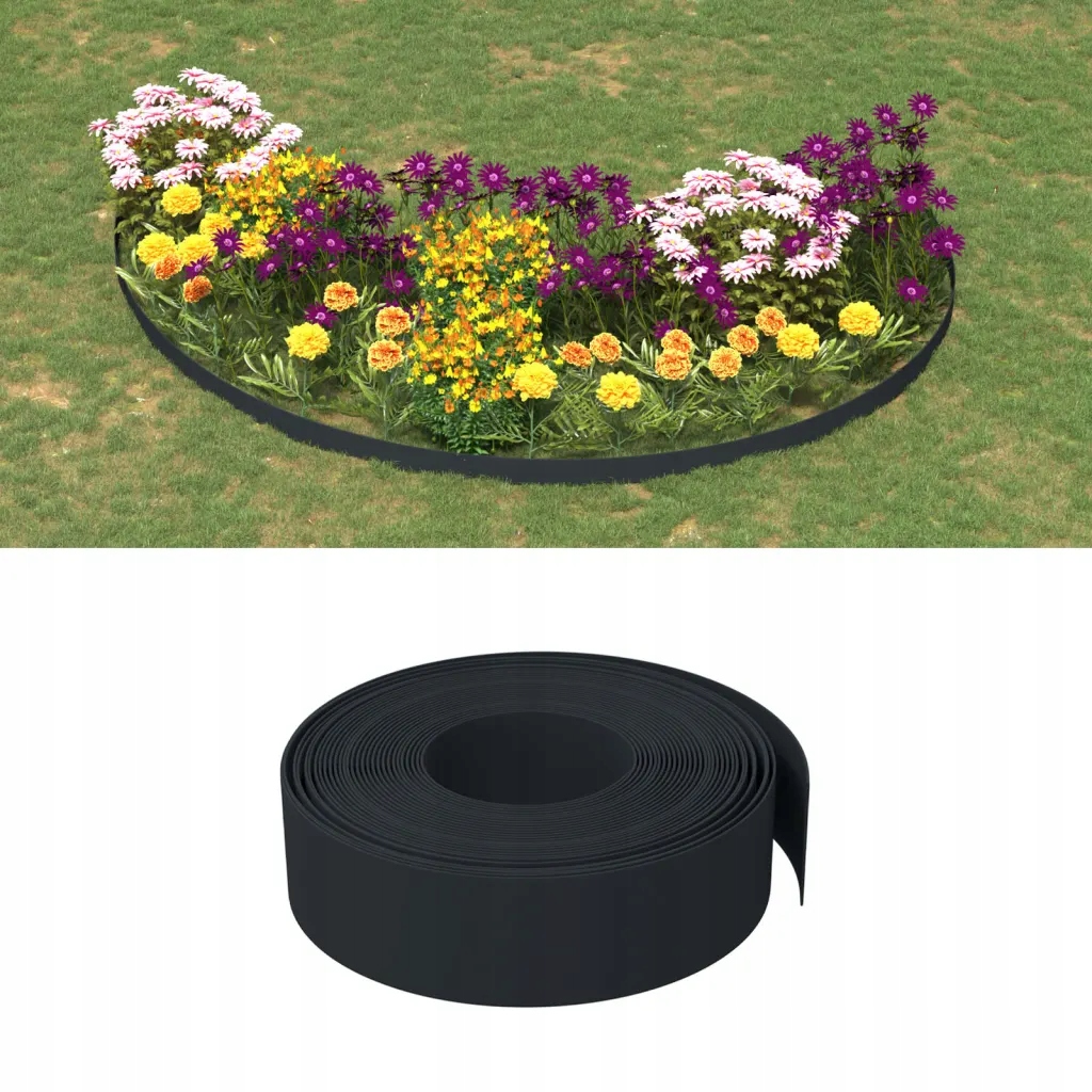 Travní lemy 4 ks černé 10 m 15 cm polyethylen Černý 3155446