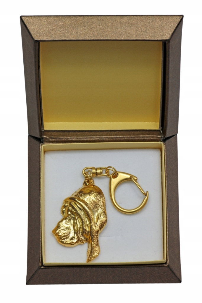 Bloodhound pozlacený přívěsek na klíče se psem v dárkové krabičce, přívěsek