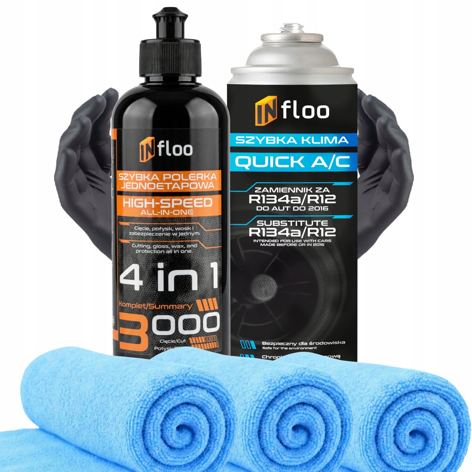 INfloo Szybka Klima 1x R134a GAZ czynnik+ PASTA POLERSKA 4w1 +MIKROFIBRA