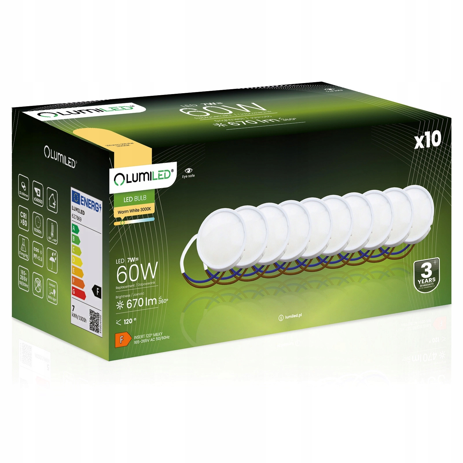 10x Wkład Moduł Żarówka Led Insert 7W 70W 3000K Ciepły Lumiled