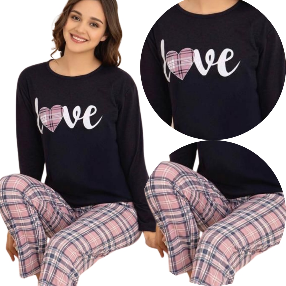 PIŻAMA DAMSKA DWUCZĘŚCIOWA BAWEŁNIANA DŁUGI RĘKAW SPODNIE DOMOWE WYGODNE