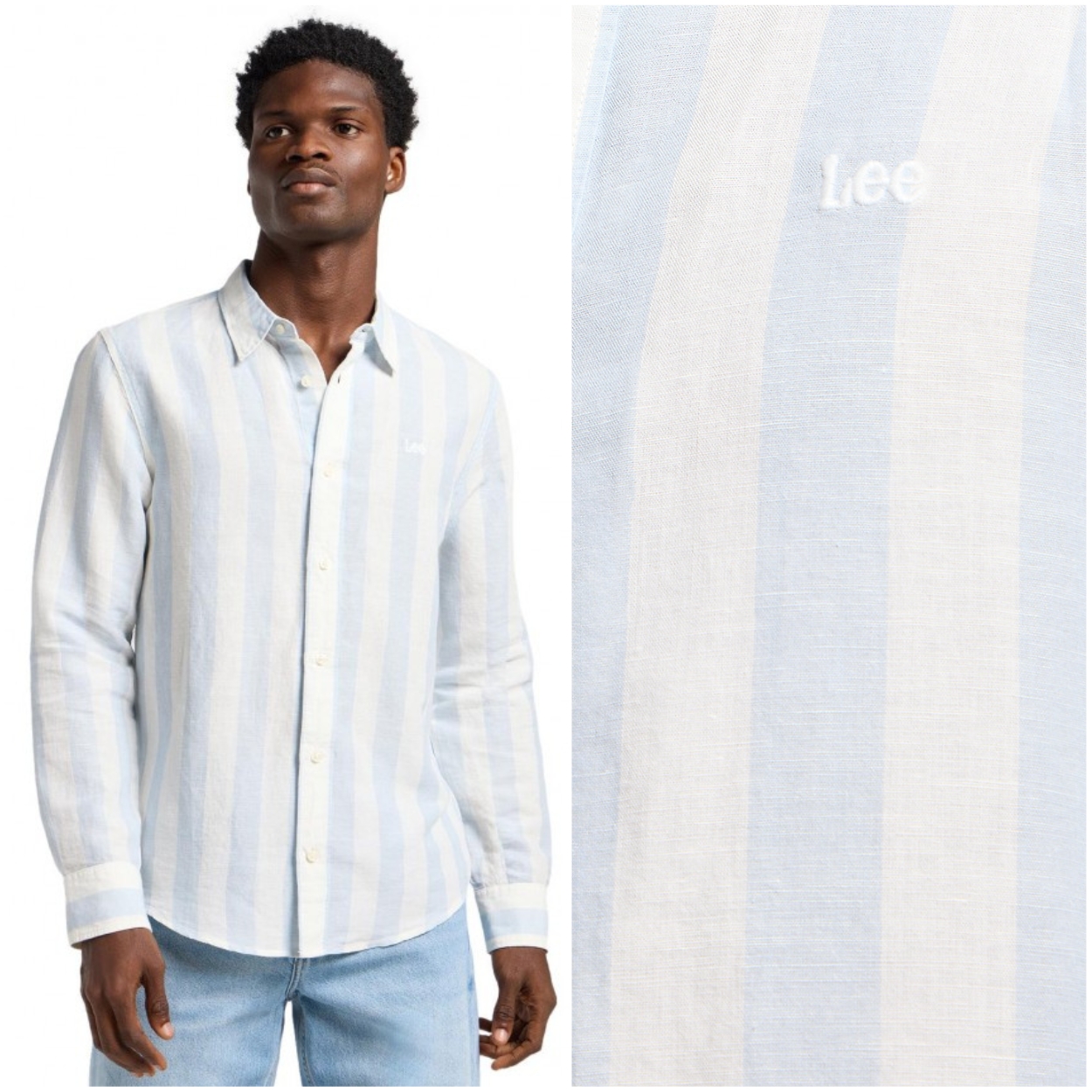 Lee Patch Shirt Shy Blue lněná košile pánská s pruhy, malé logo L