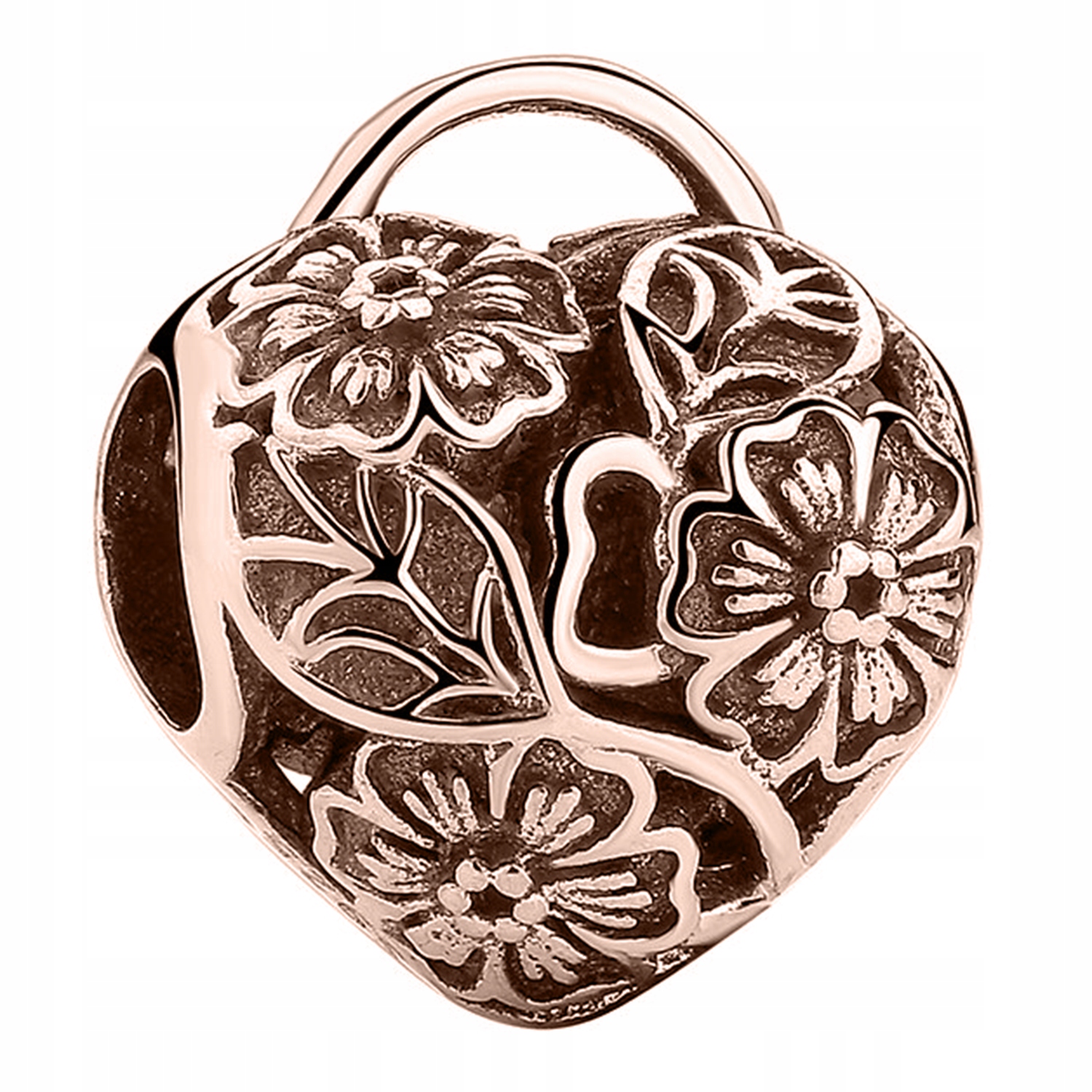 Charms Pozlacené srdce Květiny Srdíčko Květiny Klíčenka Stříbro 925