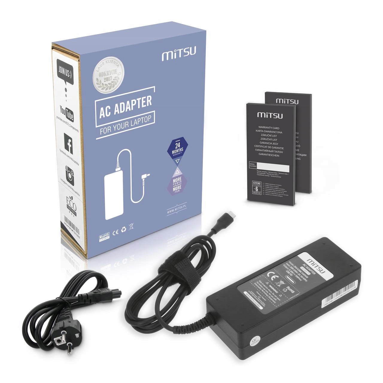 Zasilacz sieciowy Mitsu 100W Usb-c, Usbc, 5-20V, 3-5A (black) do notebooka