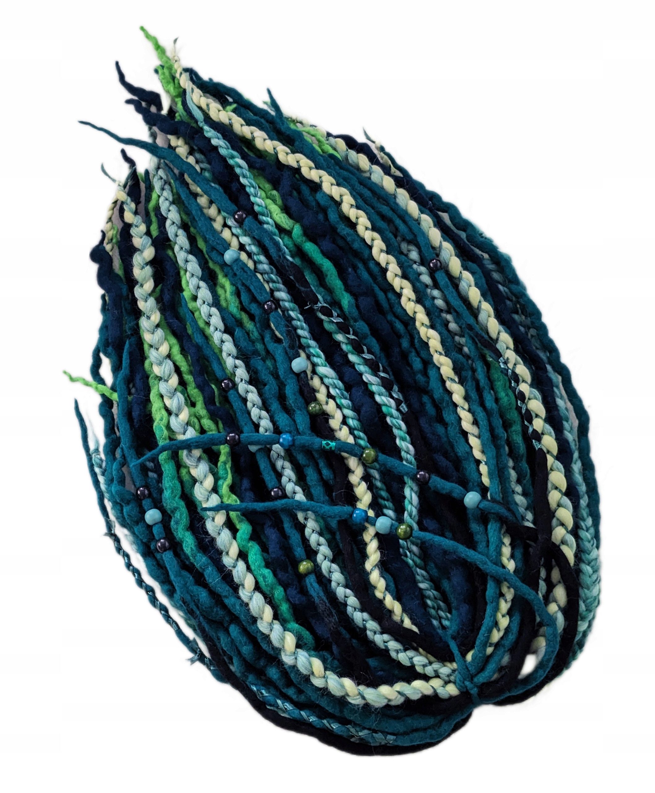 Dredloky Dredy Vlněné ručně vyráběné, zelené černé, Smaragdová Magie, 40 ks