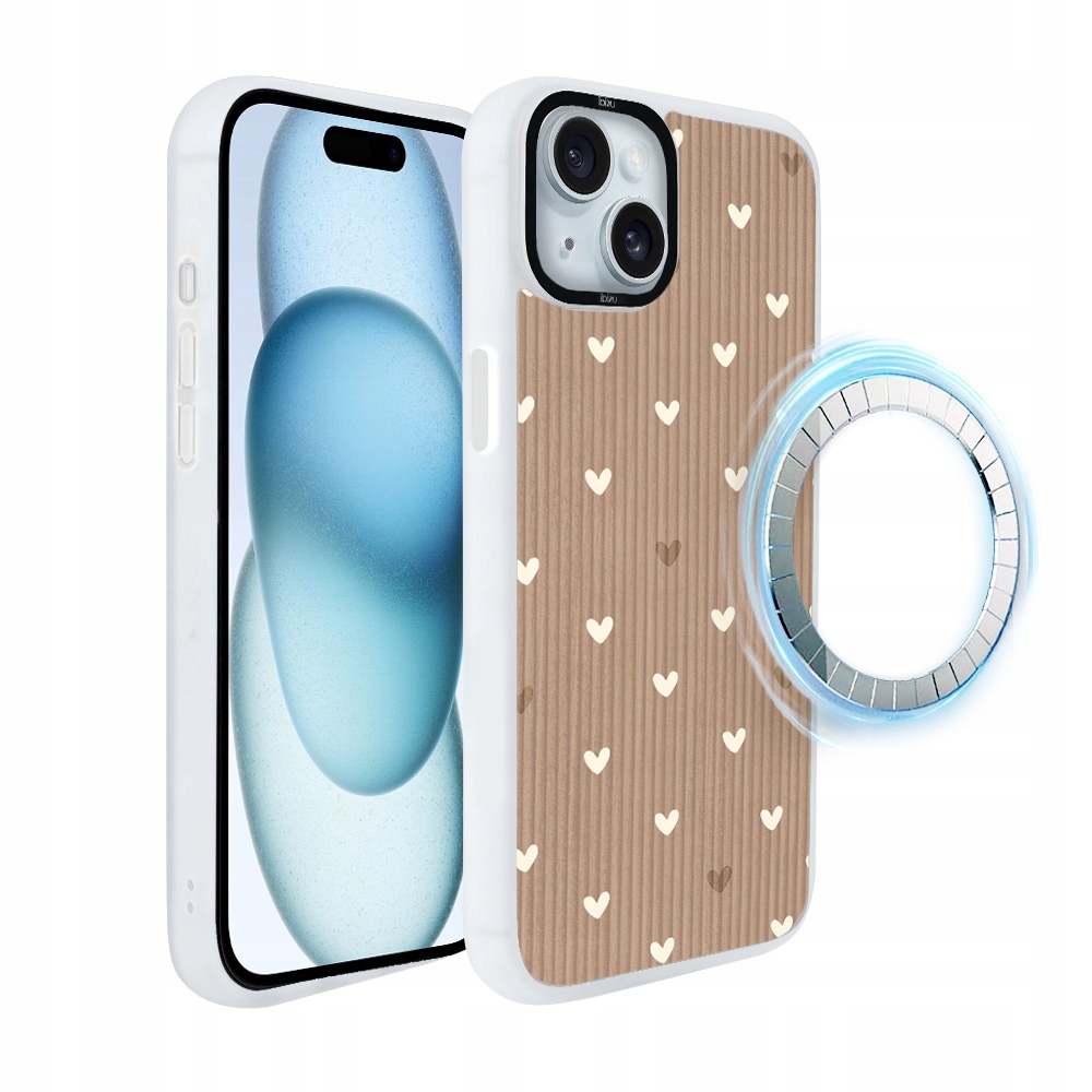 Pouzdro pro iPhone 15 Ibizu DropGuard Matt s MagSafe, pudrová srdíčka