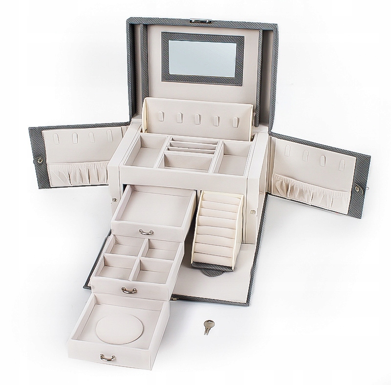 

Szary kuferek do biżuteri szkatułka na pierścionki