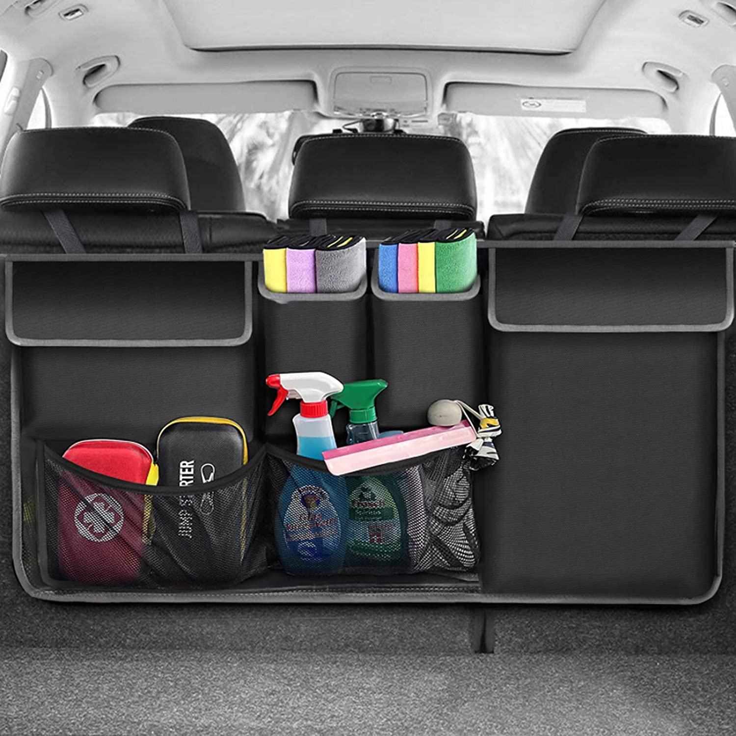 DUZY ORGANIZER DO BAGAŻNIKA AUTA NA SIEDZENIE OPARCIE 100*45CM CZARNY Producent bez marki