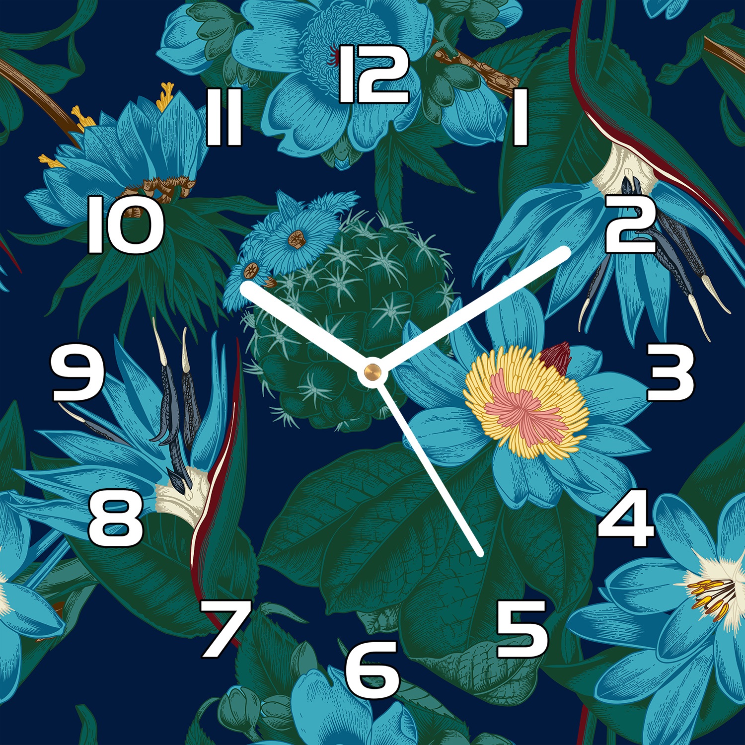 

Zegar na szkle wiszący Tropikalne kwiaty 30x30 cm