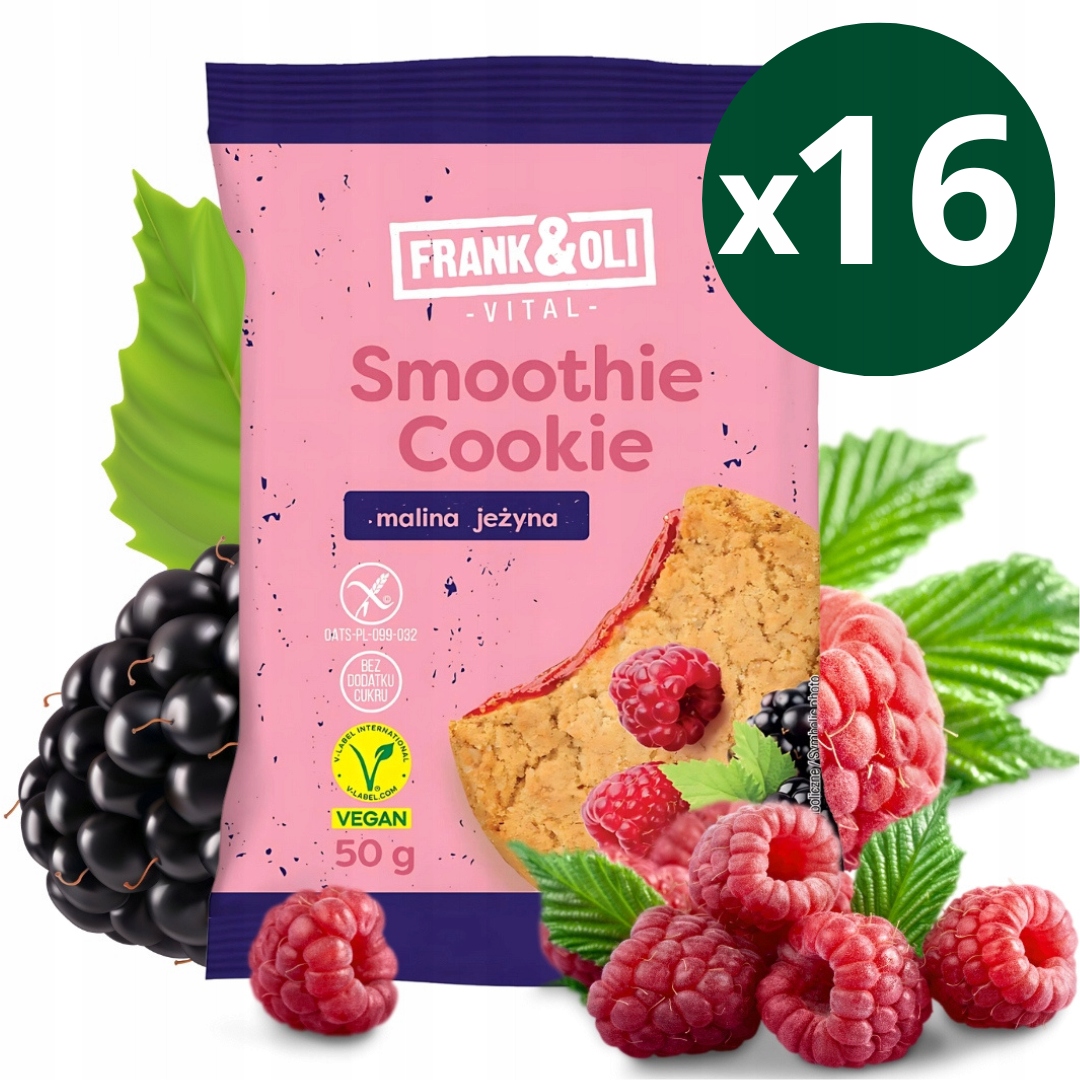 Levně 16 x Ovesné sušenky z maliny ostružiny 50 g Frank & Oli Bezlepkové Bez Cukru