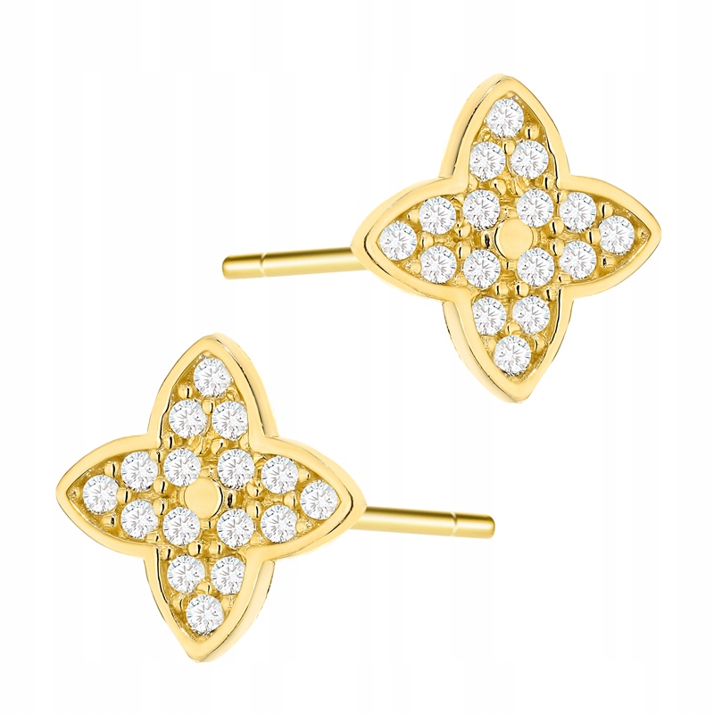 Zlaté Náušnice Dámské pr. 585 Květy Bílé Zirkony 14k