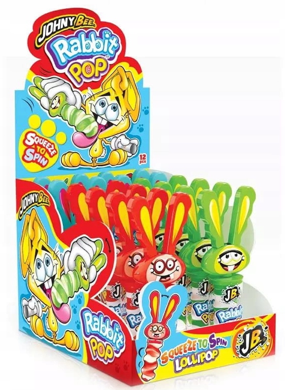 Levně Sada JohnyBee Lízátko s jahodovou příchutí Kudrnatý králík Zajíc 23g 16 ks