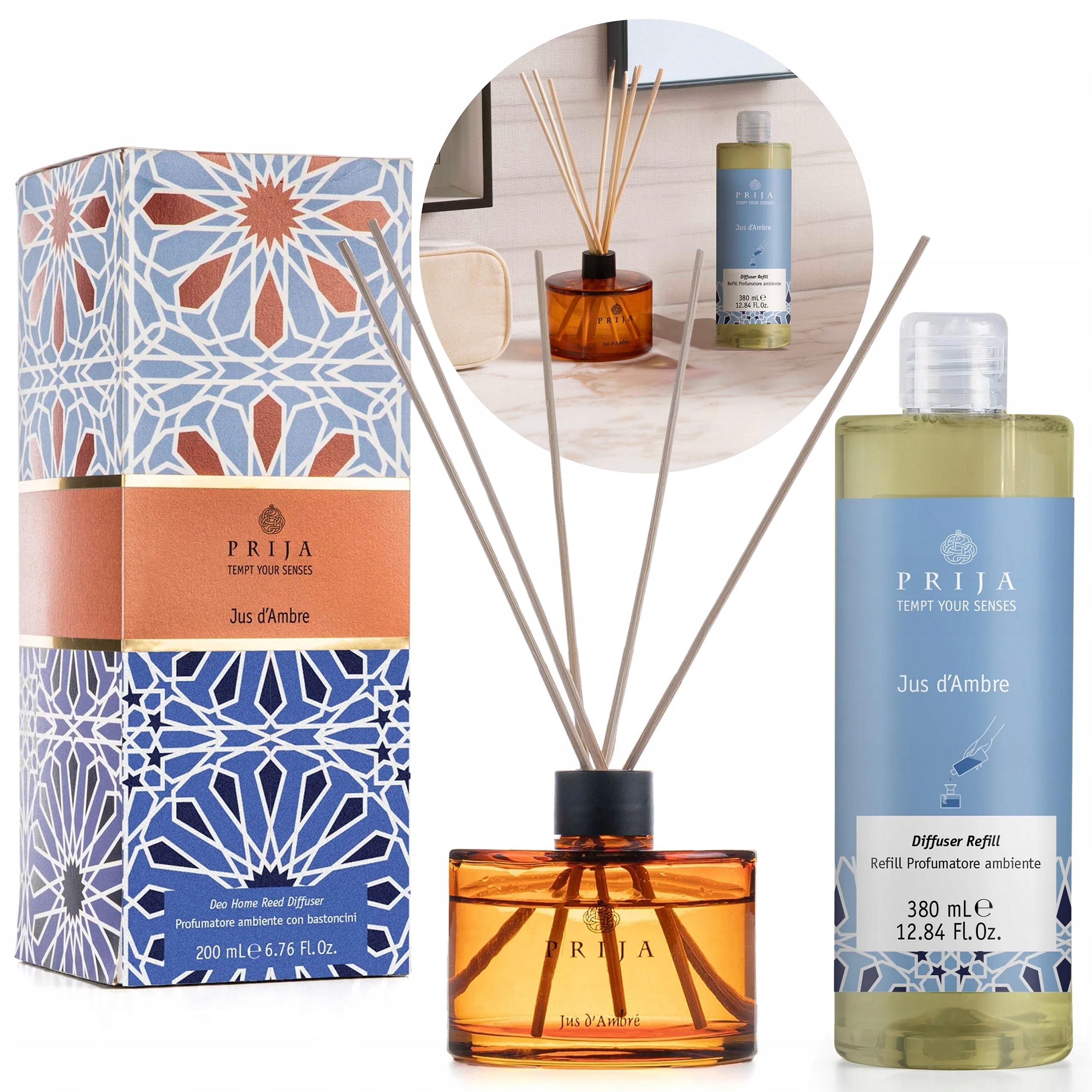 Levně Prija Jus d'Ambre Premium Sada: vonné tyčinky Náplň 380 ml