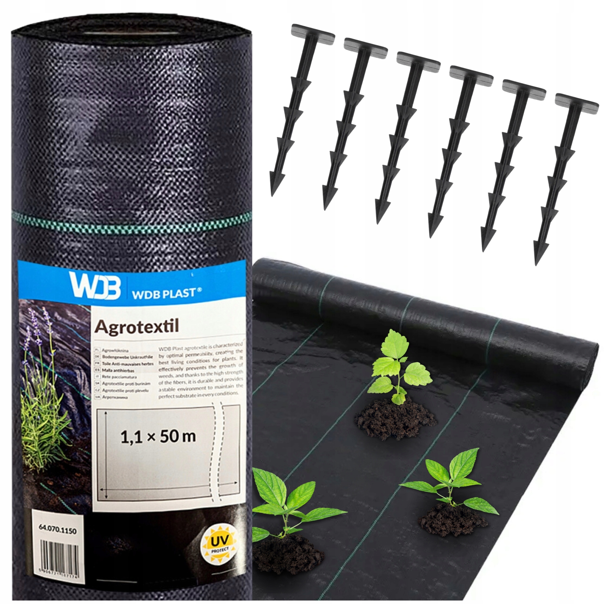 Agrotkanina Agrowłóknina Czarna 1,1x50m 90g/m² Mata Na Chwasty Kotwy x50