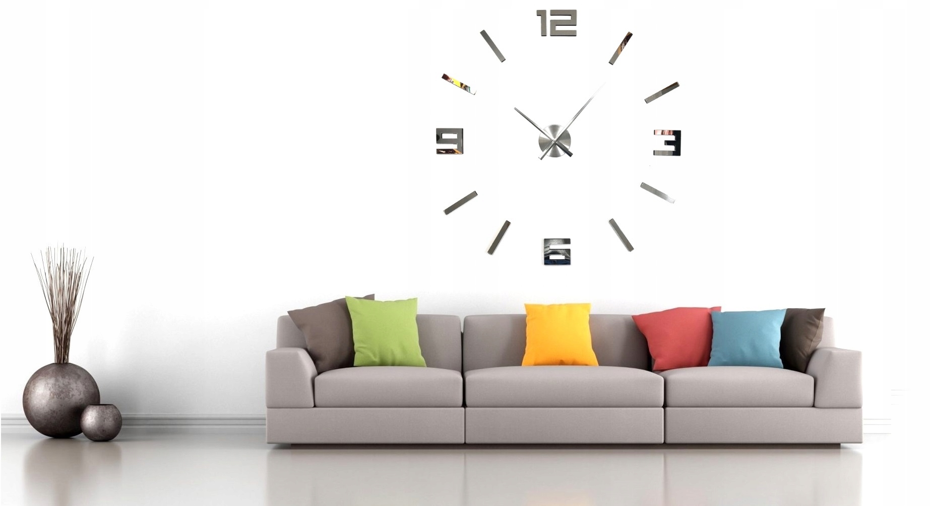 NOWOCZESNY ZEGAR ŚCIENNY 3D DUŻY ROZMIAR 70-130 CM LUSTRO DIY Typ ścienny