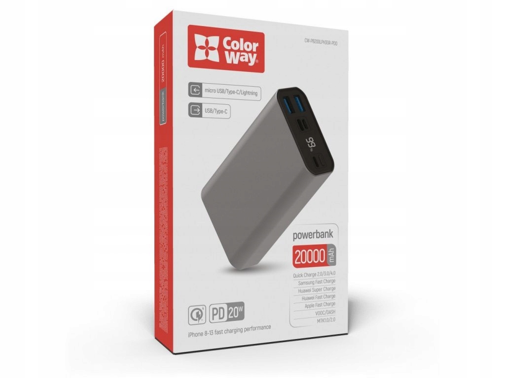 Colorway powerbanka/ 20 000mAh/ 2x Usb QC3.0/ Usb-c Power Delivery 20W/ Lig
