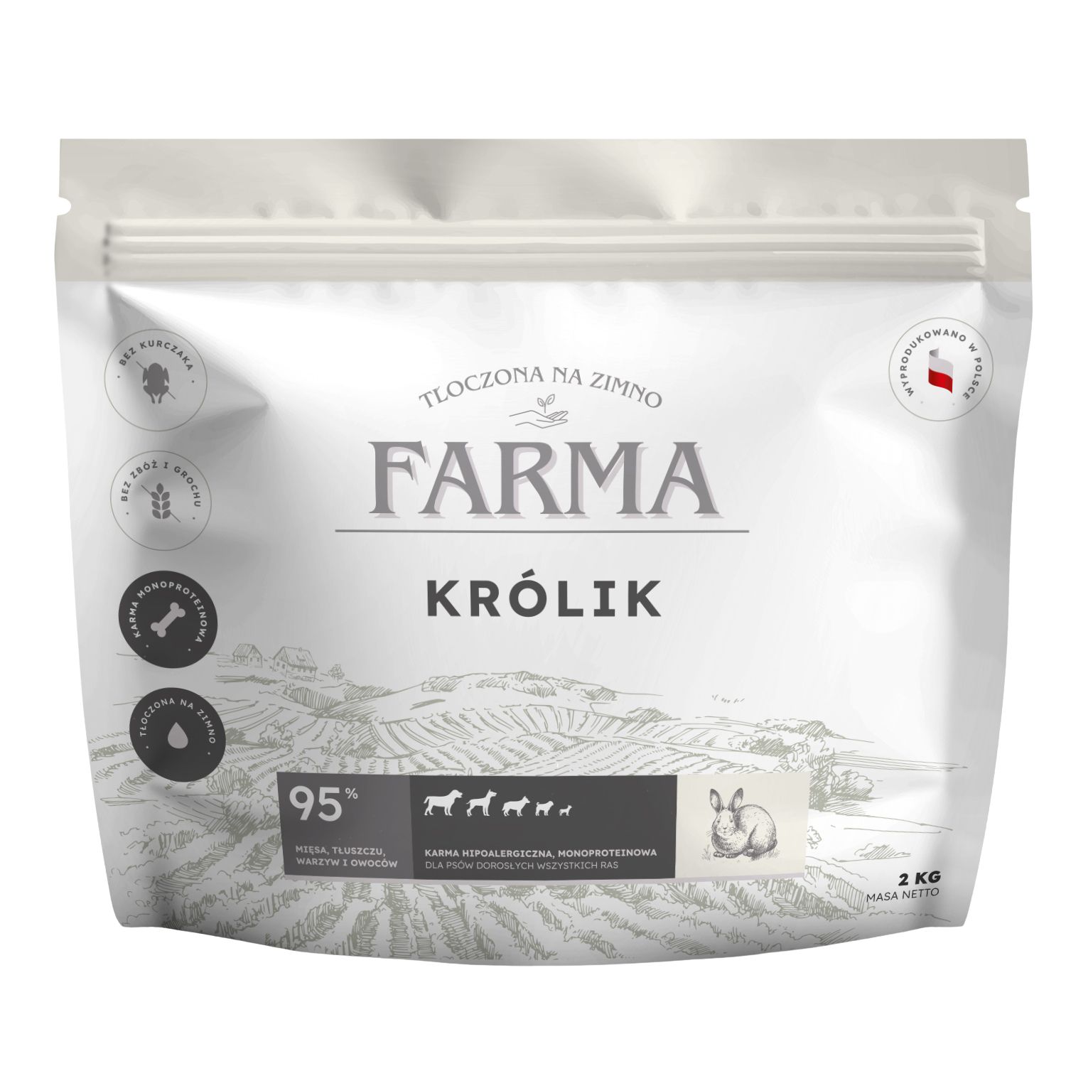 Farma karma dla psa Królik 2kg hipoalergiczna dla psa tłoczona na zimno 2kg