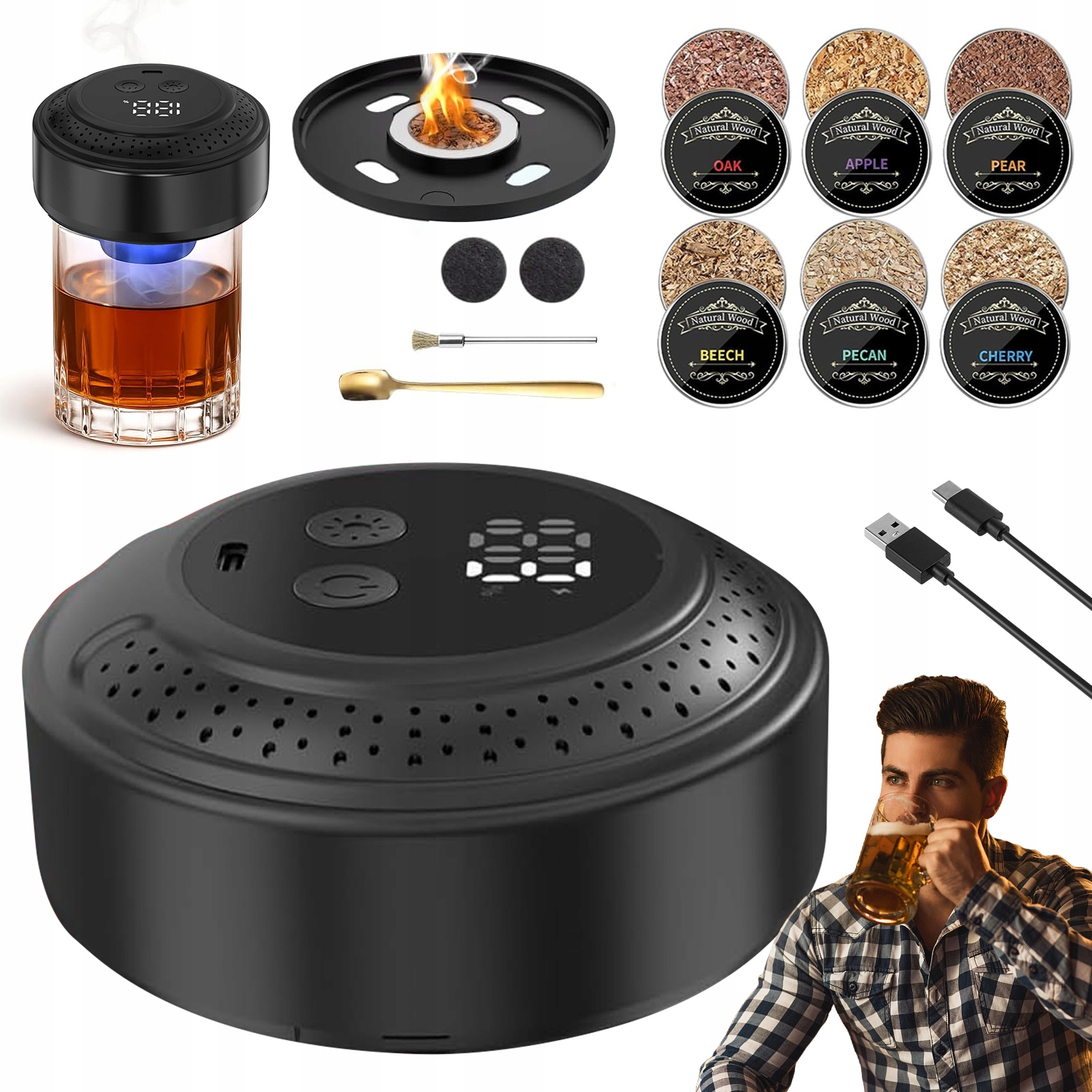 Sada Na Uzení Koktejlů Automatický Barový Smart Smoker Univerzální