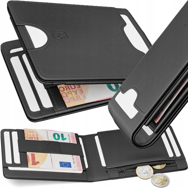 James Hawk Smart Wallet Pánská Kožená Peněženka Slim Rfid Černá s gumičkou