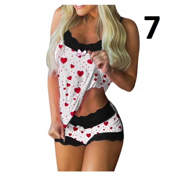 SEKSOWNA PIŻAMKA SATYNOWA KORONKA SPODENKI XL Długość spodni krótkie