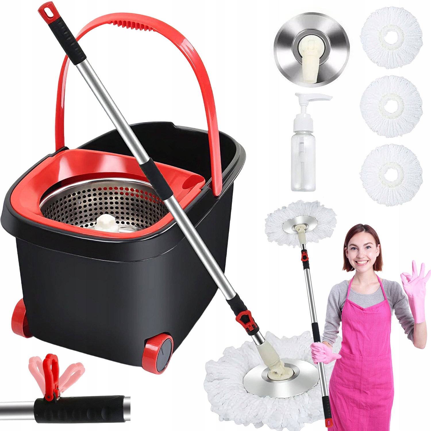 Levně Rotační Mop Turbo 2x Návlek Mikrovlákno Kbelík Set Rotační Mop