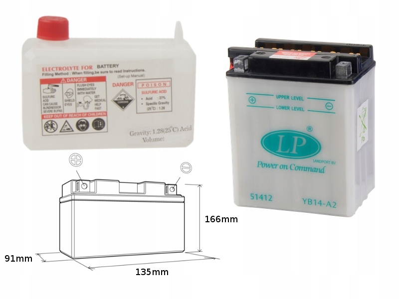 Landport Batéria YB14-A2 (MD LB14-A2) 12V 14AH 135X91X167 Podpora El