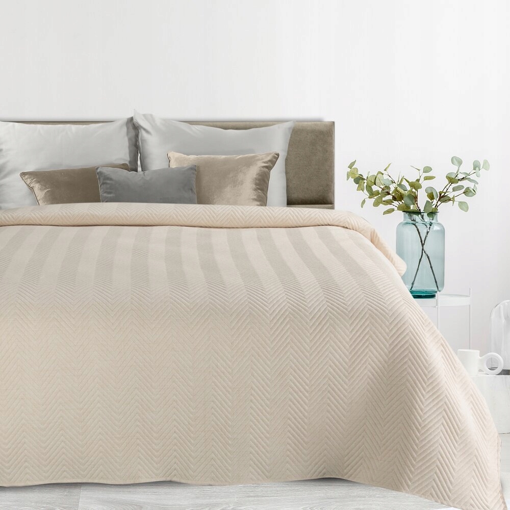 Dekorativní přehoz LEN-3 170x210 Eurofirany krémový s jedličkou