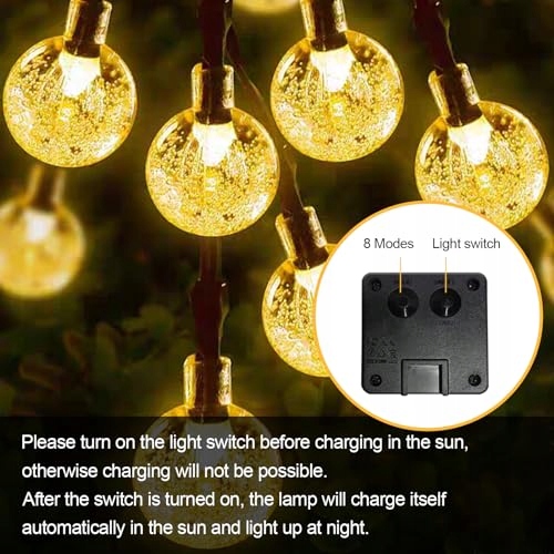 LQWELL WODODOPORNA SOLARNA GIRLANDA ŚWIETLNA ŁAŃCUCH KULE 30LED 8M — miniatura 6