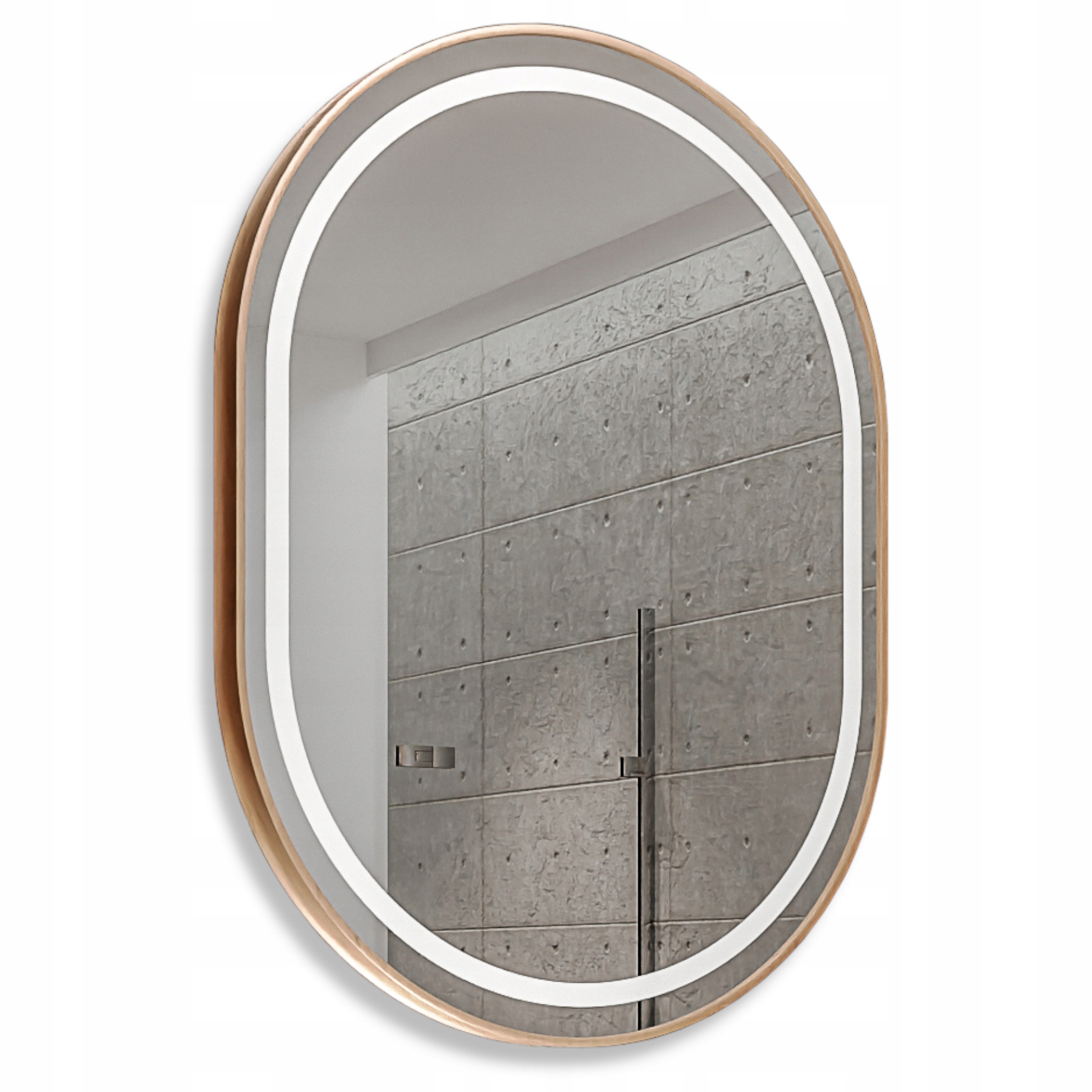 Obdĺžnikové Zrkadlo Zaoblené 70x140 Hliníková Podsvietená Rámová Súprava Loft
