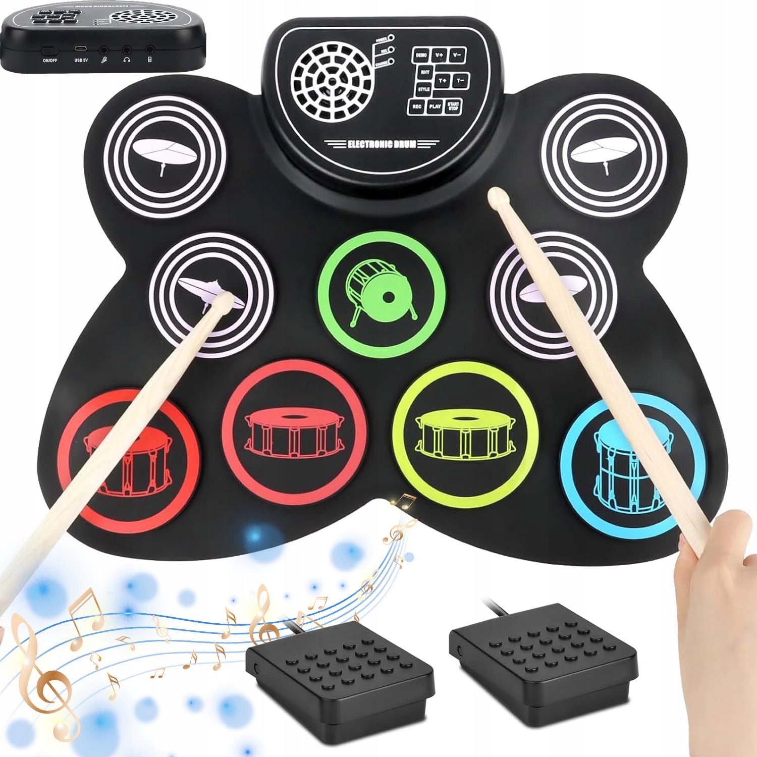 Skládací Přenosná Elektronická Bicí Souprava Usb MP3 Paličky